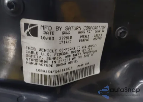 2004 Saturn Ion 2 from USA, damaged, VIN 1G8AJ54FX4Z141313